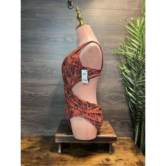 Bar III Viper Snakeskin Print Cut Out Monokini Swimsuit Sz Medium Red Black NWT! - Picture 6 of 9
